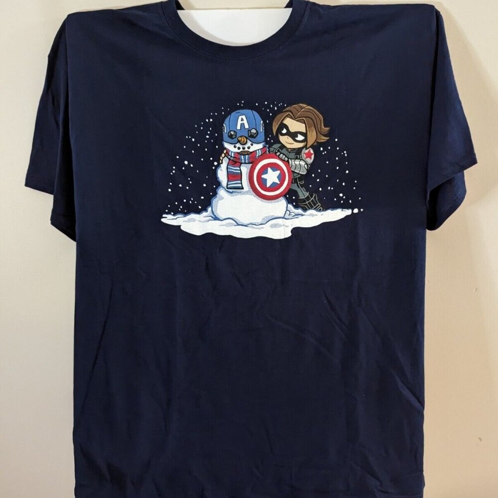 Marvel Men's  Lootwear  Blue Captain America Snowman Bucky Barnes T-shirt XL